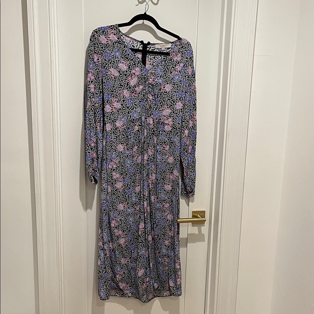 LOFT Blue and Pink Floral Long Sleeve Dress